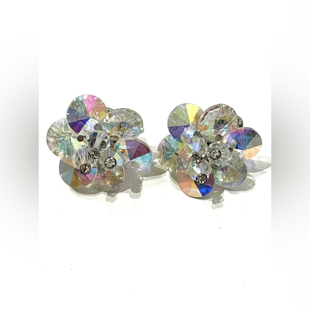 Vendome Vintage Crystal AB Cluster Earrings
